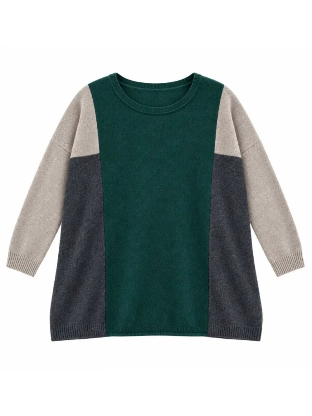 Neiman Marcus Green Tricolor Cashmere Sweater, Size S